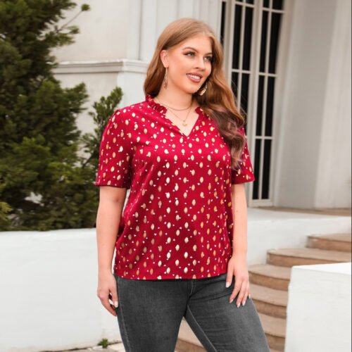 Plus Size V-Neck Loose Fit Office & Casual T-Shirt