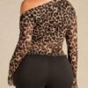 Leopard Print Asymmetric Hem Drawstring Top