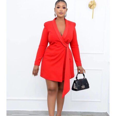 Plus Size Autumn Office Lace-Up Suit Dress