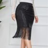 Retro Plus Size High Waist Sequined Tassel Office Skirt