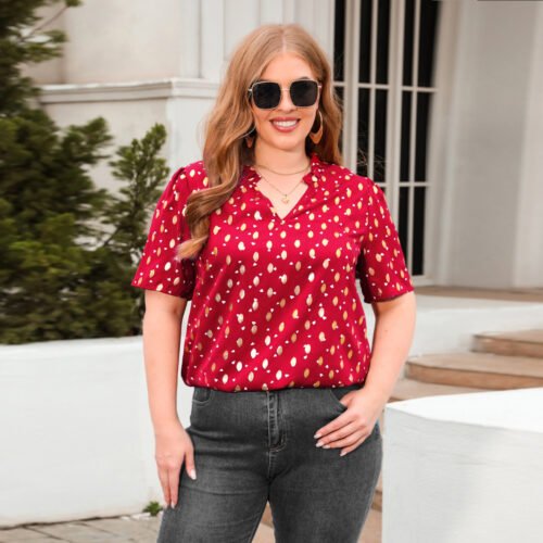 Plus Size V-Neck Loose Fit Office & Casual T-Shirt