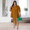 Plus Size Sexy Solid Color Tied Shirt Mini Dress for Women
