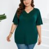 Plus Size Lace Patchwork Flared Sleeve T-Shirt for Women