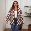 Plus Size Colorblock Patchwork Plaid Loose Knit Cardigan