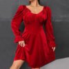 Plus Size Sexy Velvet Long Sleeve Party Dress with Flared Hem
