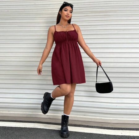 Plus Size Cinched Sleeveless Strap Mini Casual Dress for Spring Summer
