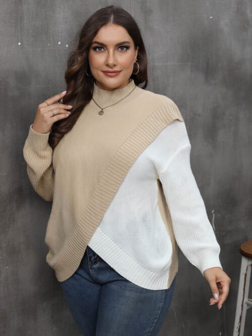 plus size sweater color block sweater woven pullover