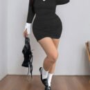 Plus Size Black Shirt Collar Office Dress – Modern Chic