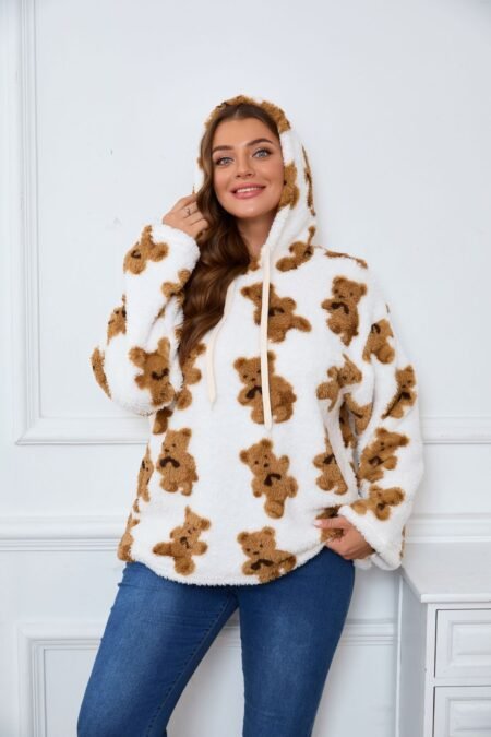 Plus Size Cow Plush Hoodie – Cozy Long Sleeve Plush Top for Chill Days
