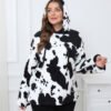 Plus Size Cow Plush Hoodie – Cozy Long Sleeve Plush Top for Chill Days