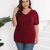 Mesh Puff Sleeve V-Neck T-Shirt