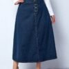 Retro Plus Size High Waist Buttoned A-Line Denim Skirt