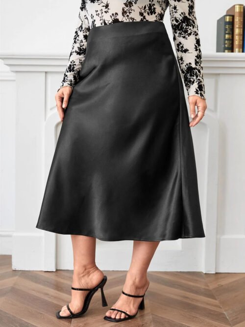 Elegant Plus Size High Waist Satin A-Line Party Skirt
