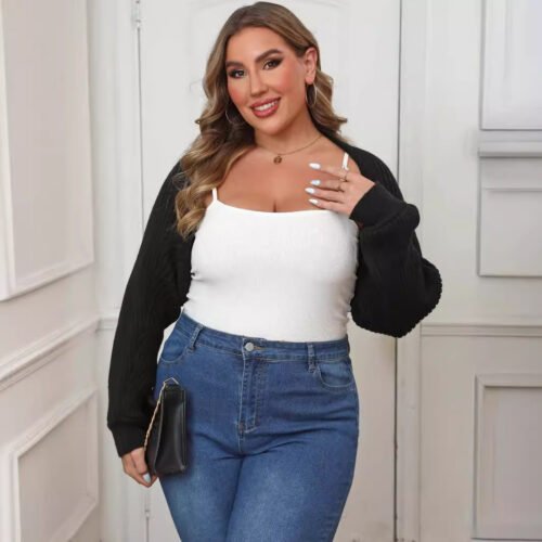 Asymmetrical Hem Plus Size Casual Knit Cardigan