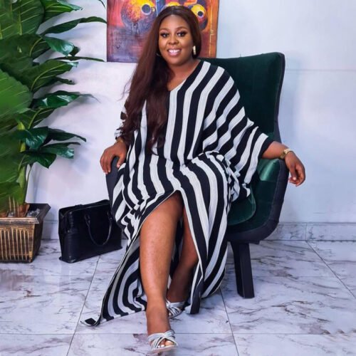 Plus Size Striped Asymmetric Dress with Modern Irregular Design