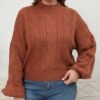 Cropped Half Turtleneck Lantern Sleeve Knit Sweater