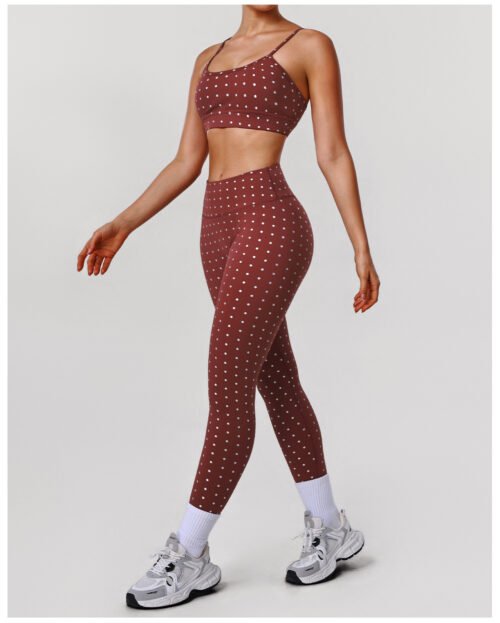 Silver Polka Dot Yoga Set – High Elastic Tights & Push‑Up Sports Bra