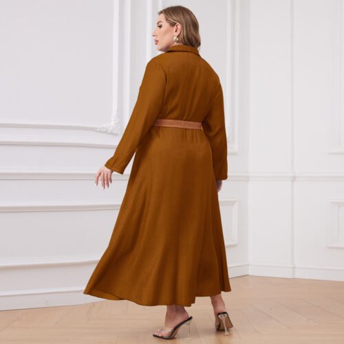 Plus Size Winter Denim Open-Collar Maxi Dress