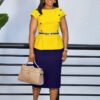 Plus Size Elegant Color-Matching African Office Dress