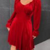 Plus Size Sexy Velvet Long Sleeve Party Dress with Flared Hem