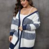 Plus Size Colorblock Striped Knit Cardigan for Fall & Winter