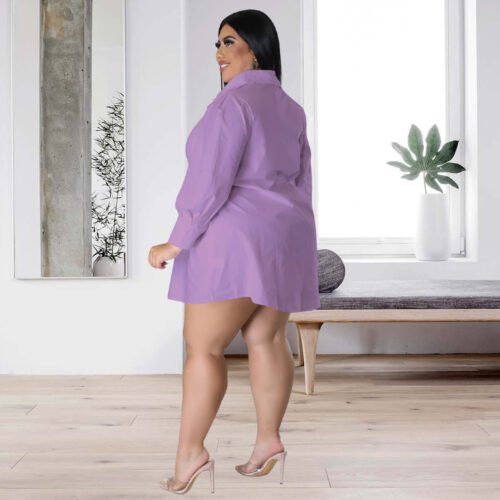Plus Size Sexy Solid Color Tied Shirt Mini Dress for Women