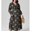 Plus Size Autumn Digital Print Woven Dress