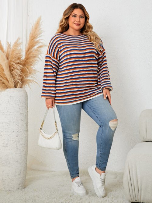 Plus Size Striped Loose Fit Pullover Top – Comfy Casual Everyday Wear