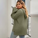 Plus Size Waffle Knit Hooded Sweater – Autumn Casual Pullover