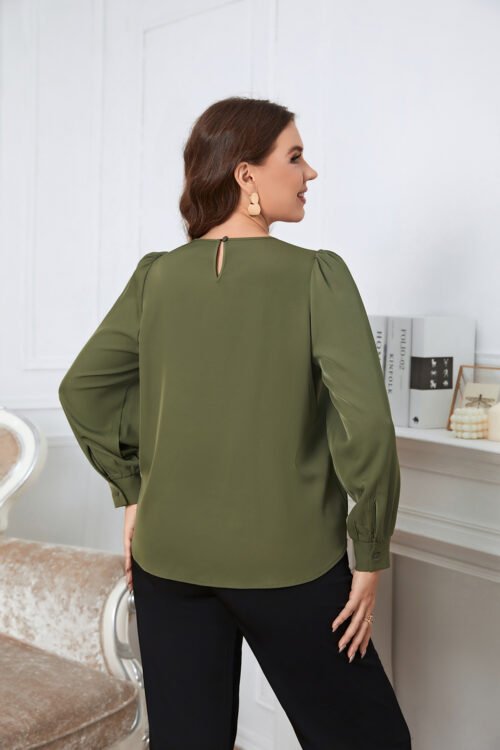 Plus Size Long Sleeve Spring Shirt in Fresh Green Tone