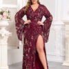 Plus Size Sequined Embroidered Prom & Evening Dress