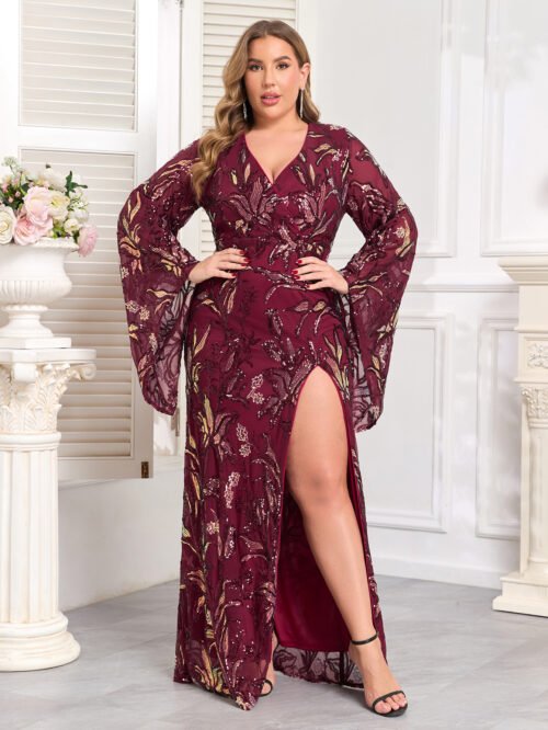 Plus Size Sequined Embroidered Prom & Evening Dress
