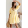 V‑Neck Puff Sleeve Mini Dress – Spring Summer Casual Style