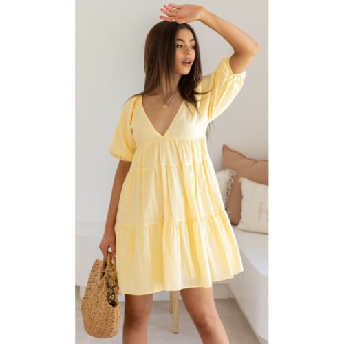 V‑Neck Puff Sleeve Mini Dress – Spring Summer Casual Style