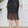 Retro Plus Size High Waist Sequined Tassel Office Skirt