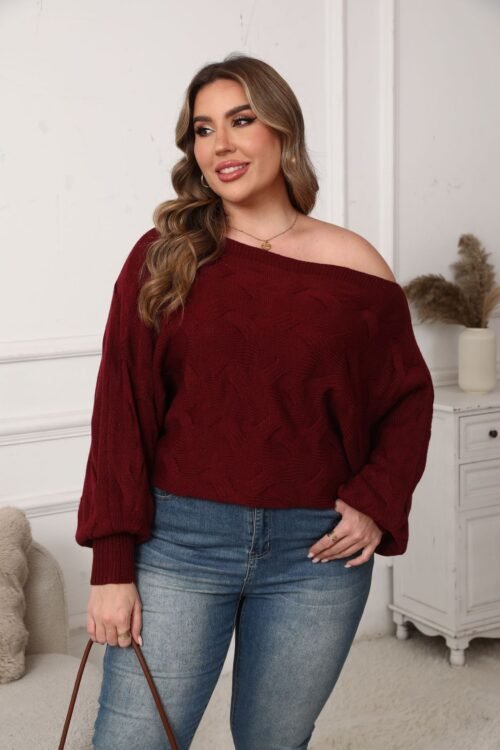 Sexy Off-Shoulder Asymmetric Plus Size Batwing Top