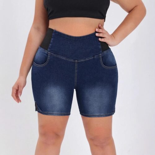 Plus Size Elastic Waist Hip-Lifting Loose Denim shorts