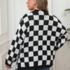 Plus Size Colorblock Patchwork Plaid Loose Knit Cardigan