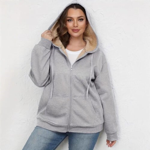 Plus Size Warm Plush Hoodie Coat – Winter Essential Outerwear