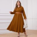 Plus Size Winter Denim Open-Collar Maxi Dress