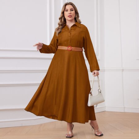 Plus Size Winter Denim Open-Collar Maxi Dress