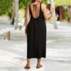 Plus Size Backless Lace-Up Dress for Office Holiday Wear