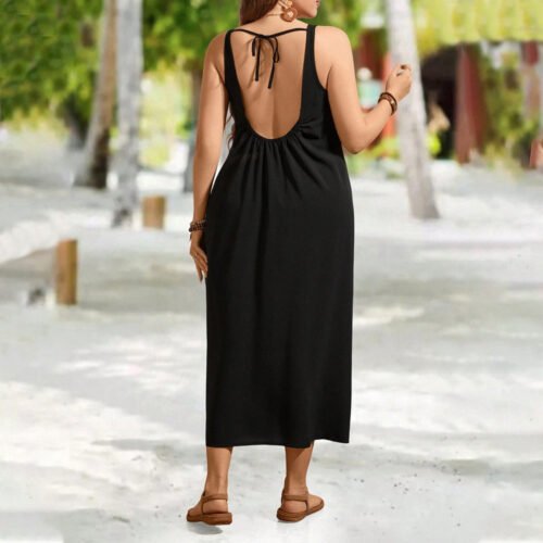 Plus Size Backless Lace-Up Dress for Office Holiday Wear