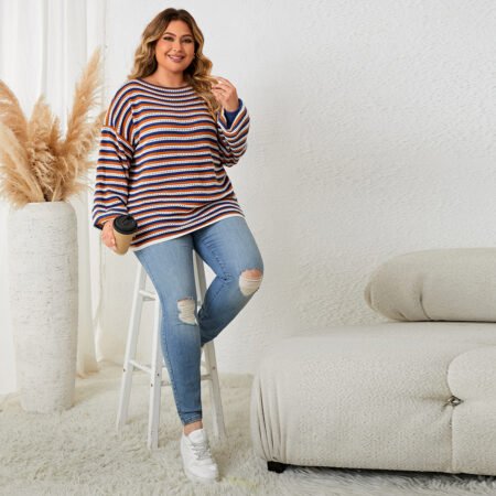 Plus Size Striped Loose Fit Pullover Top – Comfy Casual Everyday Wear