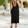 Plus Size Backless Lace-Up Dress for Office Holiday Wear