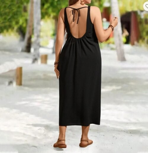 Plus Size Backless Lace-Up Dress for Office Holiday Wear
