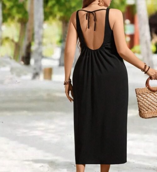 Plus Size Backless Lace-Up Dress for Office Holiday Wear