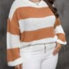 Plus Size Women Clothes Contrast Color Striped Pullover