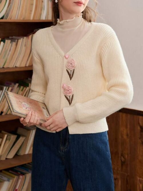 Classic V-Neck Loose Long Sleeve Cardigan Sweater