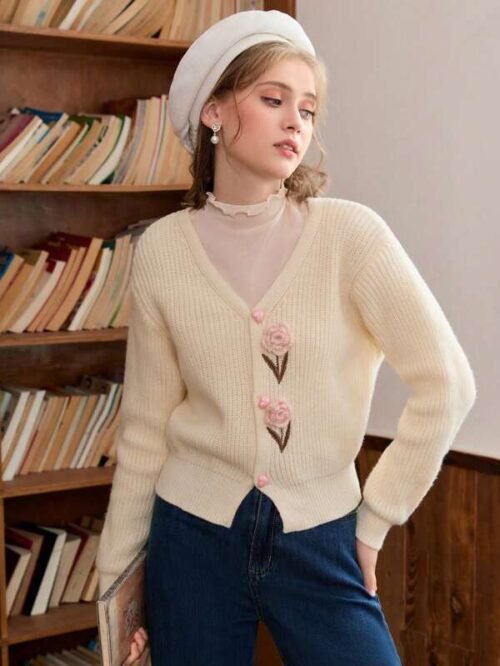 Classic V-Neck Loose Long Sleeve Cardigan Sweater